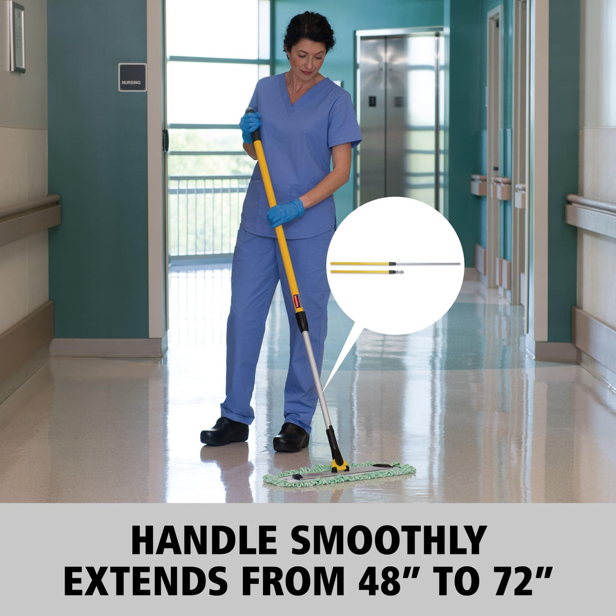 Rubbermaid Commercial Products HYGEN Quick-Connect Adjustable Extension Handle/Pole, Lightweight Cleaning Tool for Floors/Walls/Ceilings/Windows for Janitorial/Residential/Commercial/Business, Yellow