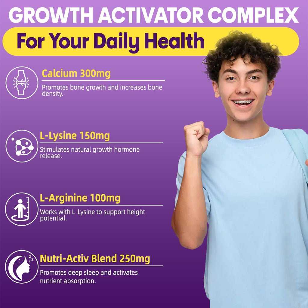 Height Growth Gummies for Kids & Teens - Natural Vitamin Growth Supplement