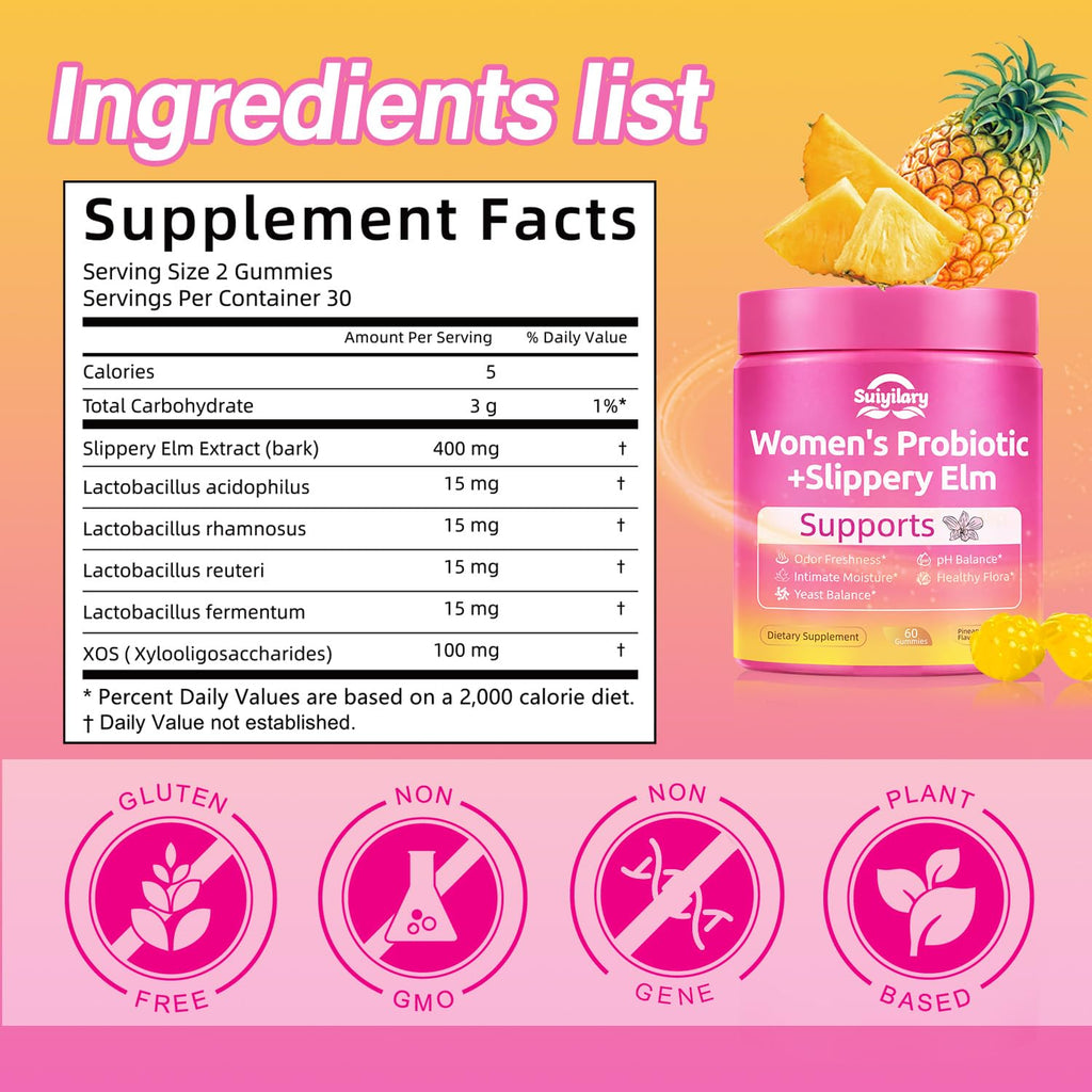 Suiyilary Feminine Probiotics Gummies for Women, Pineapple 60 Gummies