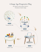 CuddoBaby Baby Jumper 4-Stage Convertible| Montessori -Inspired 8 Interactive Toys| Tummy Time Playmat, Bouncer, Exersaucer, Toddler Table| Music & Lights | 3-6, 6-12, 12-18, 12-24 Months - Gray