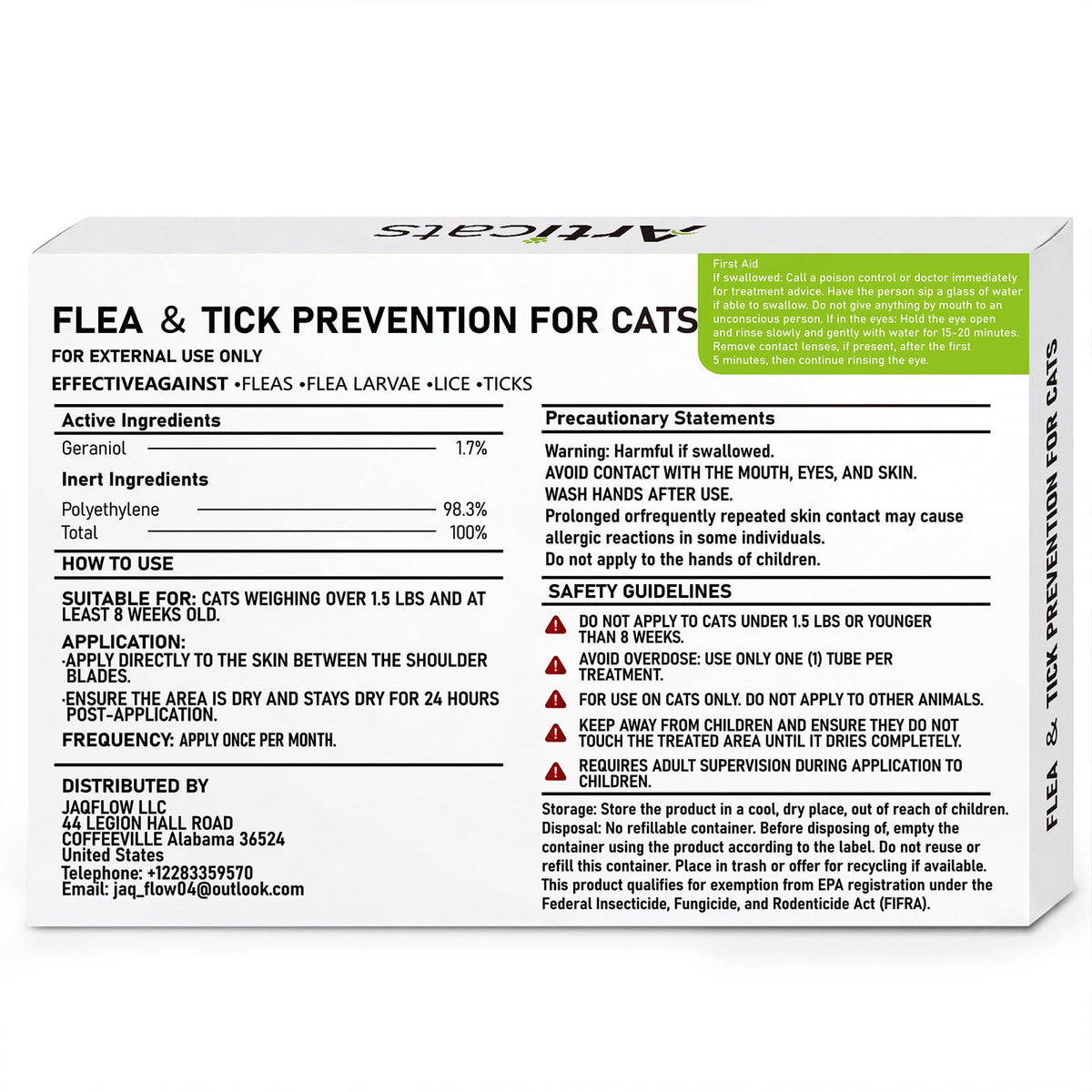 Flea and Tick Prevention for Cats & Kittens, Topical Cat Flea and Tick Treatment – Fast-Acting & Long-Lasting 6-Dose Supply