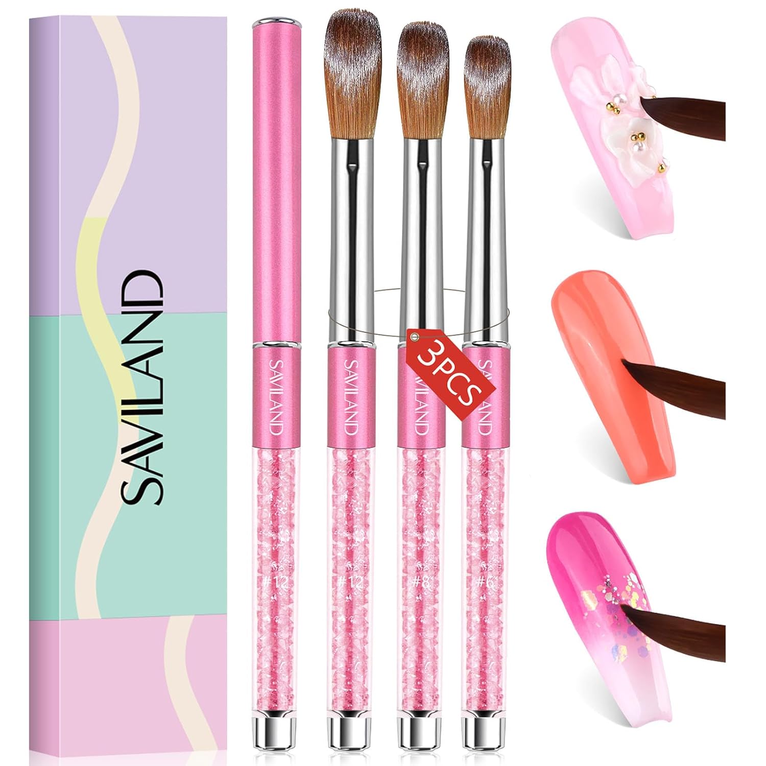 Buy now SAVILAND 3pcs Acrylic Nail Brush Set: Size 6,8,12 Professional Nail Brushes for Acrylic Application Acrylic Powder Nail Art Extension & 3D Carving Manicure Tools for Beginners Home DIY at indiglob india