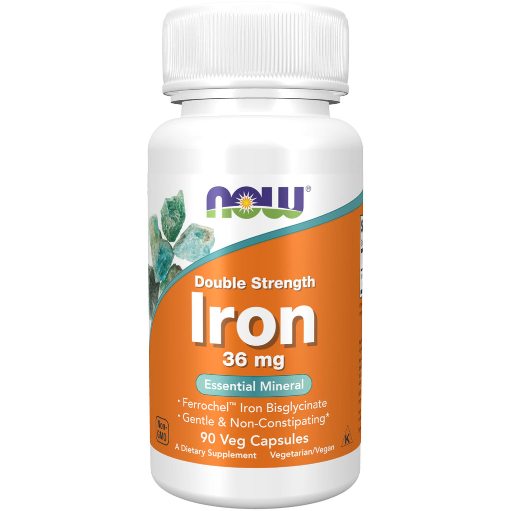 Buy now NOW Supplements, Iron 36 mg, Double Strength, Non-Constipating*, Essential Mineral, 90 Veg Capsules at indiglob india