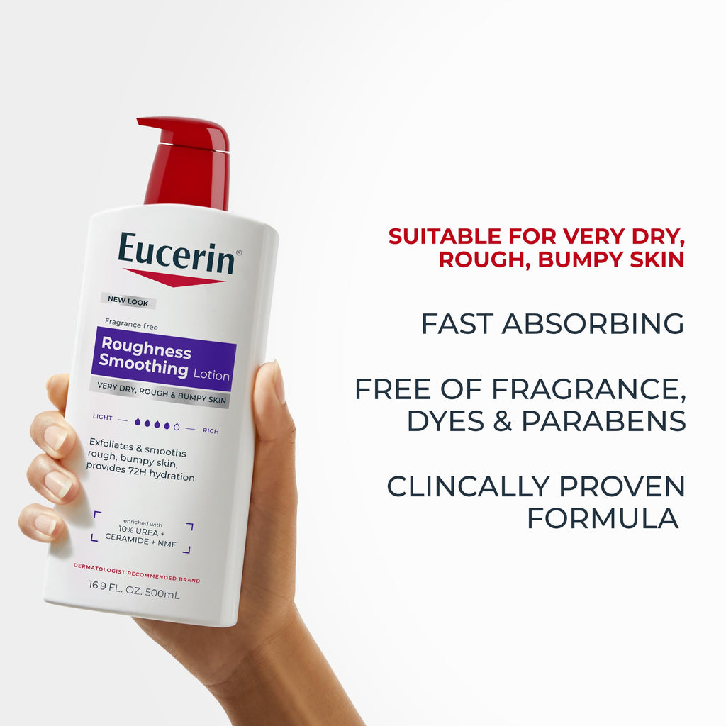 Eucerin Roughness Smoothing Lotion with Urea, 16.9 FL OZ | Urea Enriched Body Moisturizer for Rough, Bumpy, Dry Skin, 72 Hours of Hydration, Paraben and Fragrance Free