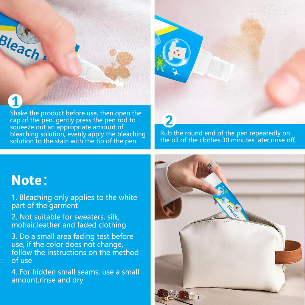 2PCS Bleach Pen，Bleach gel for Clothing, Portable bleach pen，More effective stain removal，Accessories,Instantly Remove New Stains