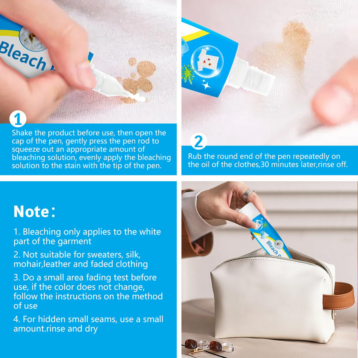 2PCS Bleach Pen，Bleach gel for Clothing, Portable bleach pen，More effective stain removal，Accessories,Instantly Remove New Stains