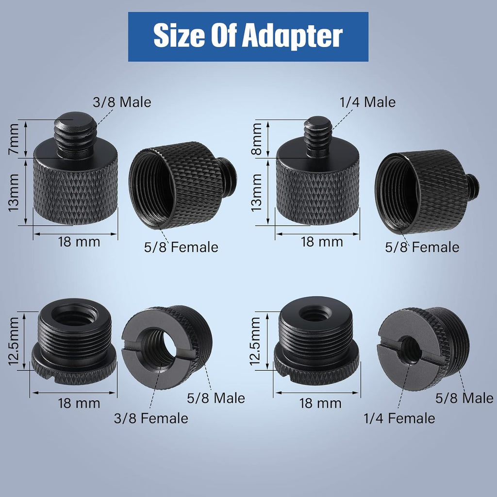 Buy now 8 Pieces Mic Stand Adapter 5/8 Female to 3/8 Male and 3/8 Female to 5/8 Male, 5/8 Female to 1/4 Male and 1/4 Female to 5/8 Male Screw Thread Adapter Mic Thread Adapter Set for Microphone (Black) at indiglob india