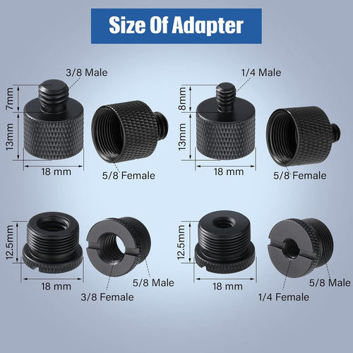 Buy now 8 Pieces Mic Stand Adapter 5/8 Female to 3/8 Male and 3/8 Female to 5/8 Male, 5/8 Female to 1/4 Male and 1/4 Female to 5/8 Male Screw Thread Adapter Mic Thread Adapter Set for Microphone (Black) at indiglob india