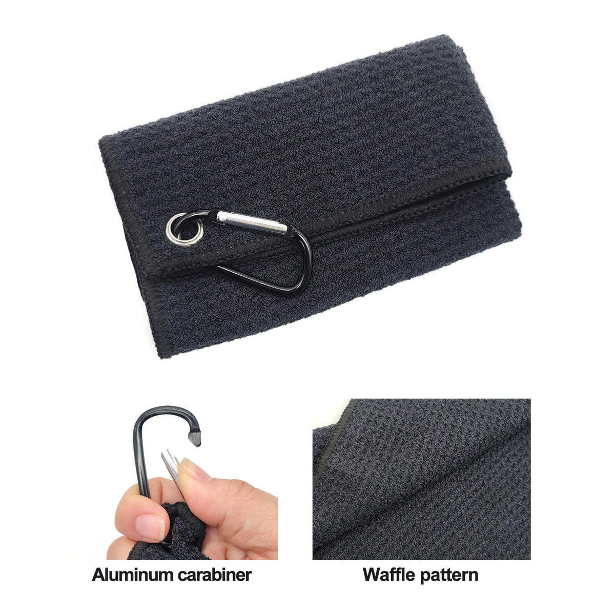 Quacc Premium Black Golf Towel with Clip, for Cleaning Golf Balls & Putter