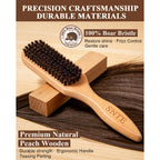 100% Boar Bristle Slick Back Hair Brush | Natural Peach Wood Handle | Restores Shine, Controls Frizz, Smooths Flyaways | Teasing Adds Volume Styling Tool | For Sleek Ponytails, Buns & Beard Grooming