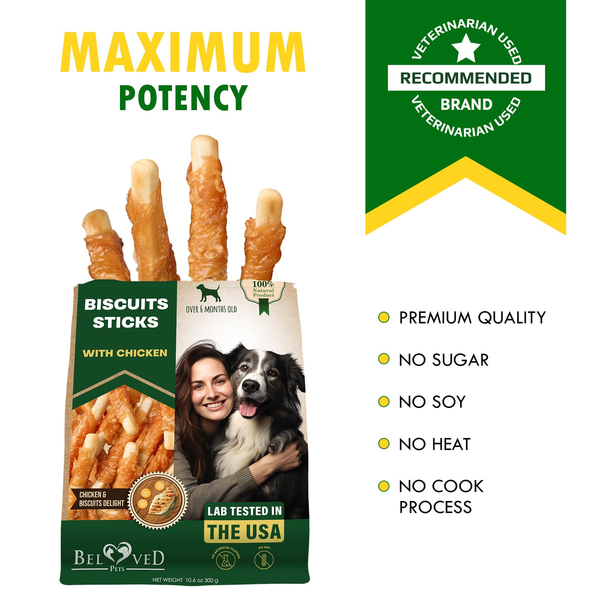 Dog Treats Biscuits Sticks Chicken Wrapped Human Grade Meat 10.6 oz - Natural Dried Snacks Rawhide - Free & Grain Free Long Lasting Chews for Large & Small Dogs - Best for Training & Healthy Teeth