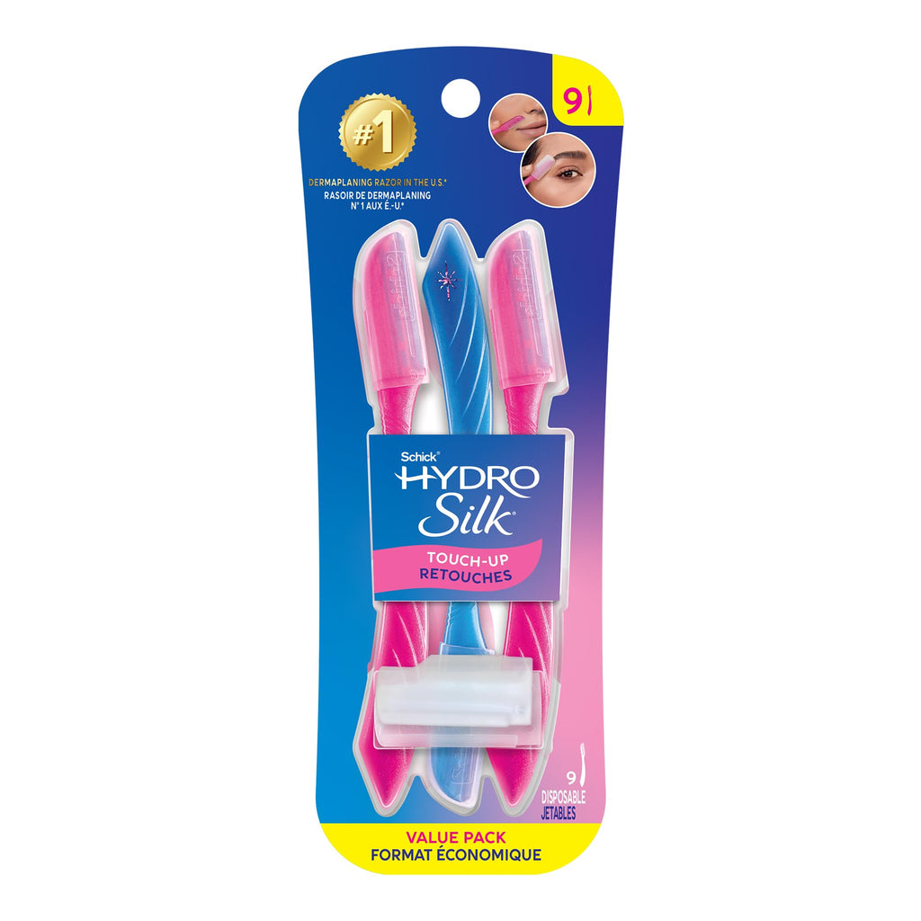 Schick Hydro Silk Touch-Up Dermaplane Razor with Precision Cover, 9ct | Dermaplaning Tool for Face, Facial Razor for Women, Eyebrow Razor, Peach Fuzz Remover