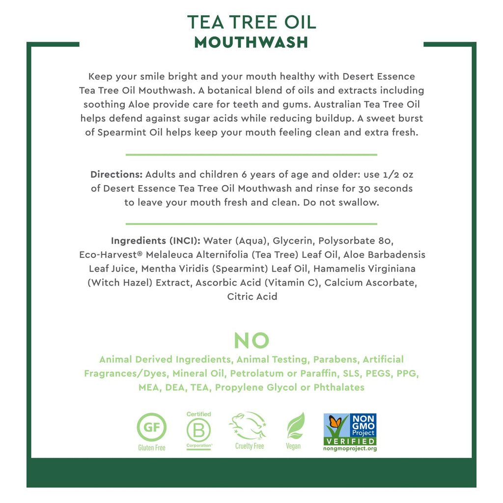 Desert Essence Tea Tree Oil Alcohol-Free Mouthwash, Spearmint, 8oz