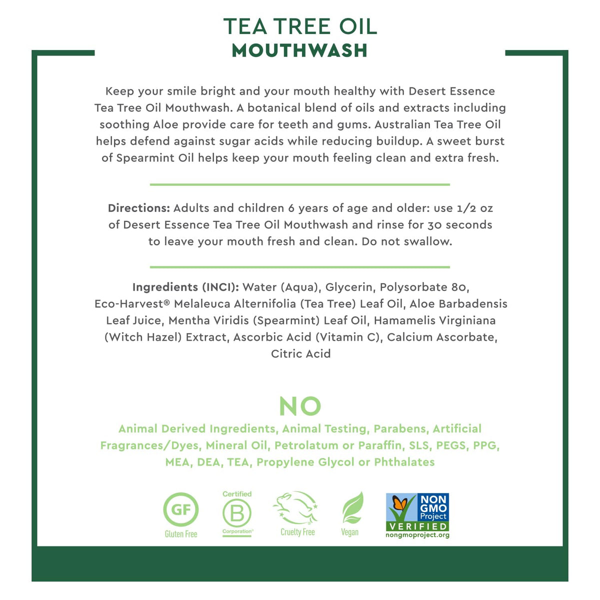 Desert Essence Tea Tree Oil Alcohol-Free Mouthwash, Spearmint, 8oz