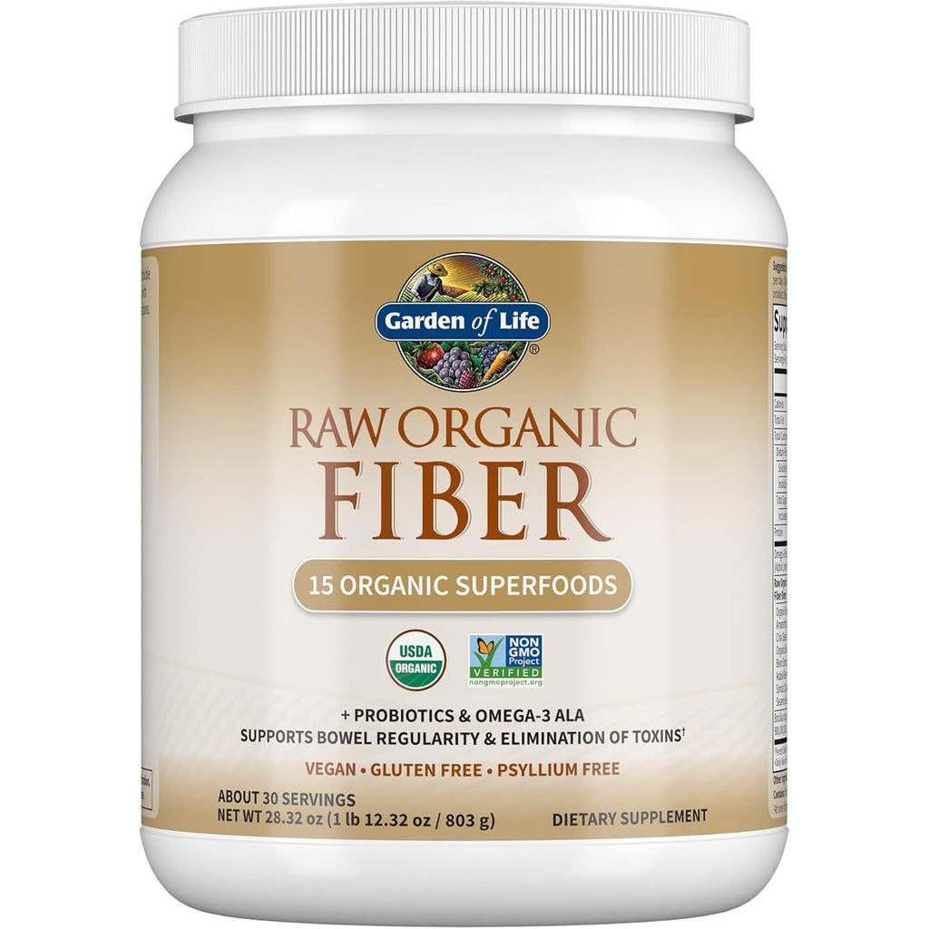Buy now Garden of Life Raw Organic Fiber Powder, 30 Servings, 15 Organic Superfoods, Probiotics, Omega-3 ALA, 4g Soluble Fiber, 5g Insoluble for Regularity, Psyllium Husk Free Default at indiglob india