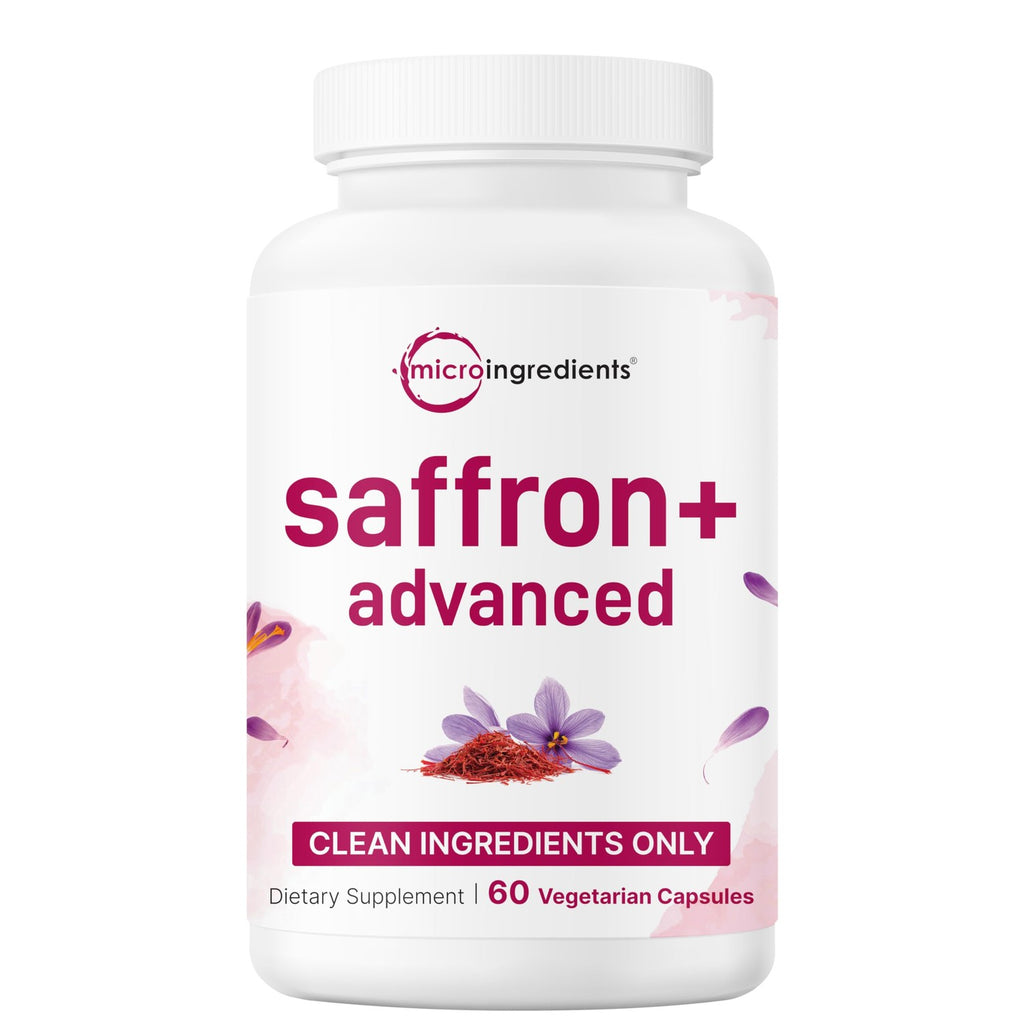 Micro Ingredients Saffron+ Advanced Supplements, 60 Vegetarian Capsules | 10-in-1 with Saffron Extract, Magnesium Glycinate, Turmeric Curcumin, KSM-66 Ashwagandha & Vitamin C. Filler-Free, Non-GMO.