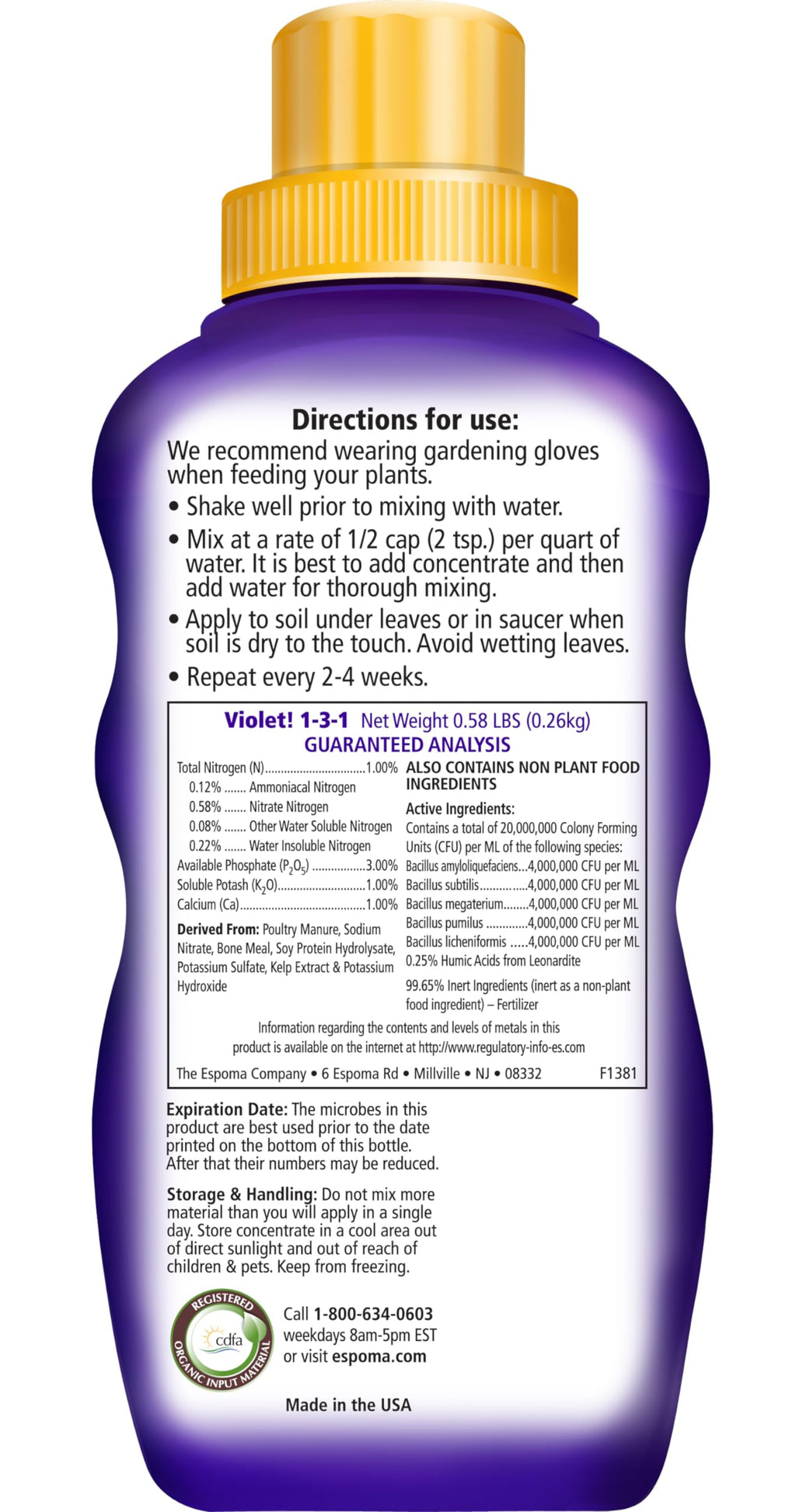 Buy now Espoma Organic Violet! 8-Ounce Concentrated Plant Food – Plant Fertilizer and Bloom Booster for All Violets and Indoor Flowering Plants. Promotes Vigorous Growth and Blooming. at indiglob india