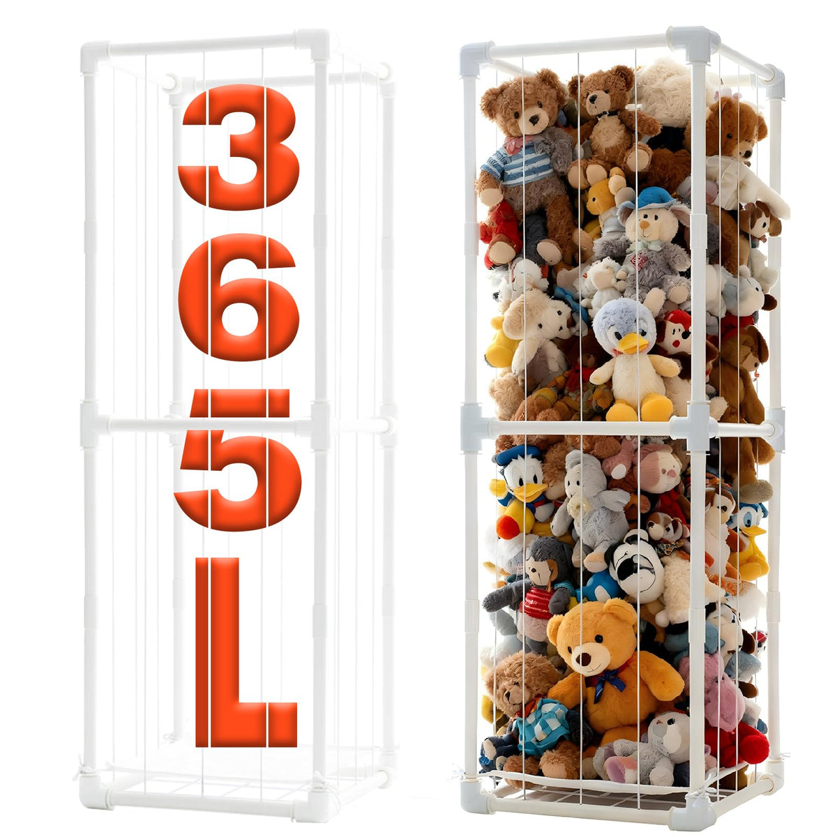 Stuffed Animal Storage Organizer, 58" Extra Large Zoo Cage for 80+ Plushies, Upgraded Quick-Lock Vertical Toy Holder for Kids Room & Playroom (White)