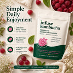 infuse Probiotic Kombucha Gummies, 90 Gummies, for Throat Clearing Bloating, Gut Health for Women, Fiber Gummies, Prebiotics and Probiotics for Women, Slippery Elm, Dandelion Root, MCT Oil