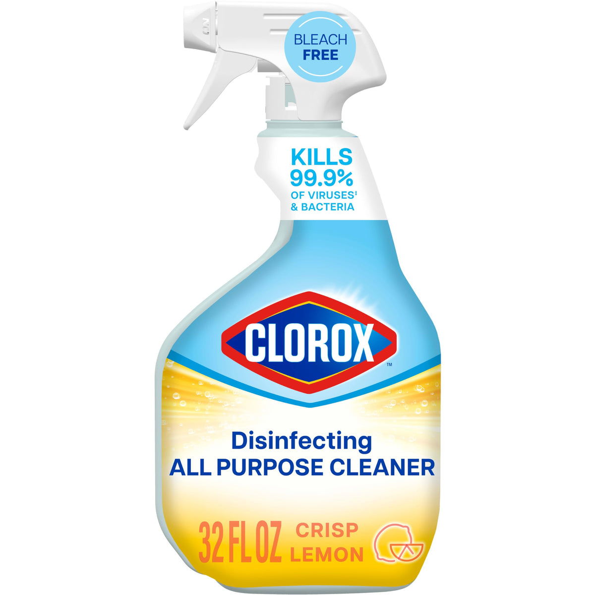 Clorox Disinfecting All Purpose Cleaner, Bleach Free, Crisp Lemon, 32 Fluid Ounces (Pack May Vary)