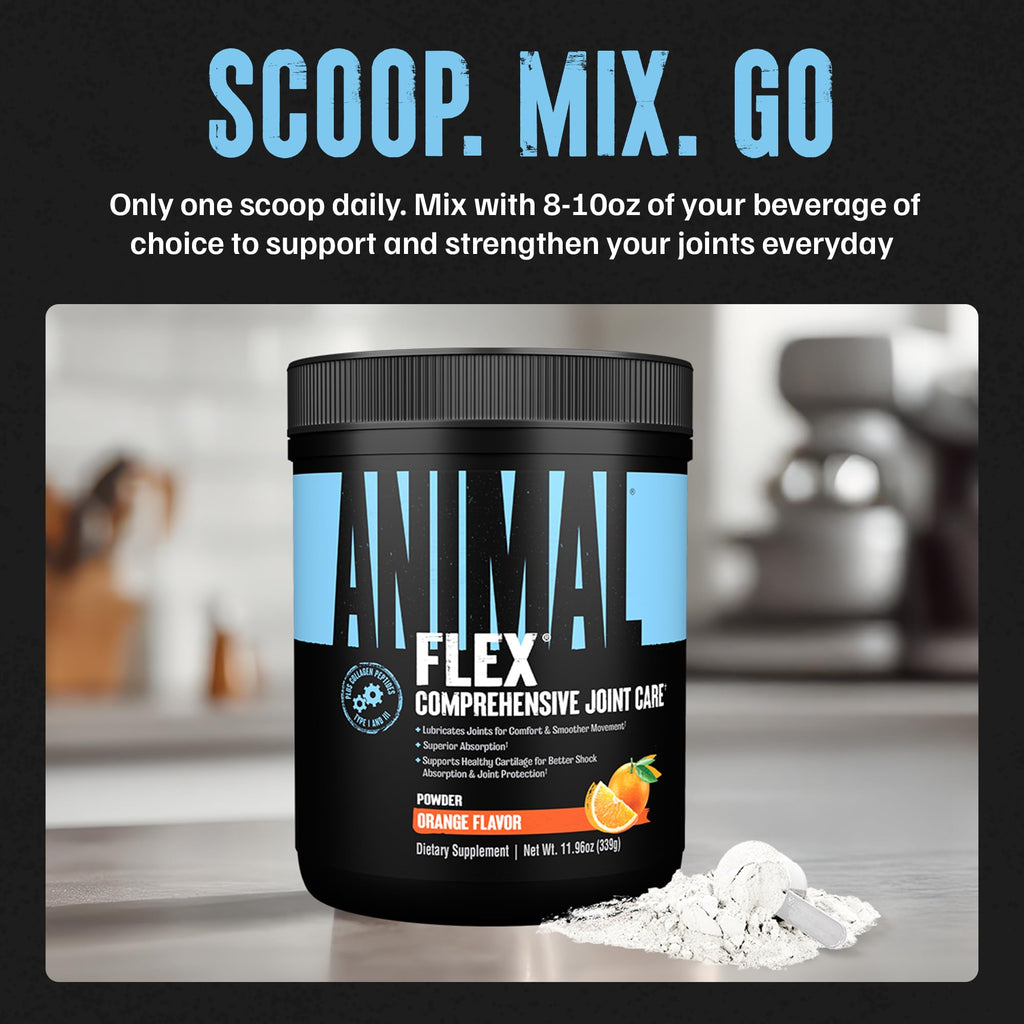 Animal Flex Powder - Joint Support Supplement for Pain Relief, Repair and Restore Muscles with Turmeric, Glucosamine, Chondroitin, MSM, Collagen and Boswellia, Great Tasting Orange Flavor, 30 Scoops