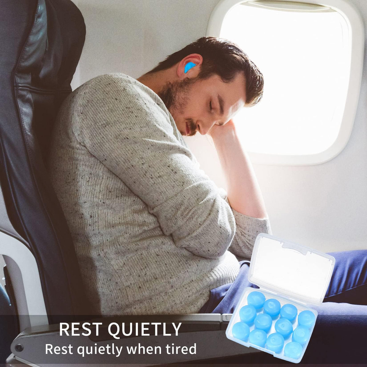 24 Pcs Silicone Ear Plugs for Sleeping, Soft Silicone Earplugs for Sleep, Noise Cancelling Reduction Earplugs for Swimming, Travel, Snoring, Concerts, Airplane, Motorcycle, Musicians, Blue/Clear