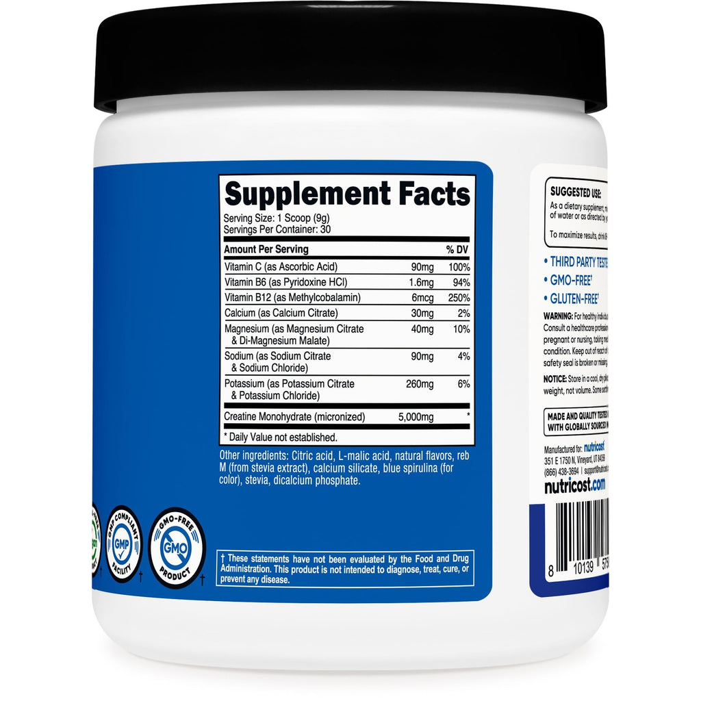 Nutricost Creatine Monohydrate + Hydration (Blue Raspberry) 30 Servings