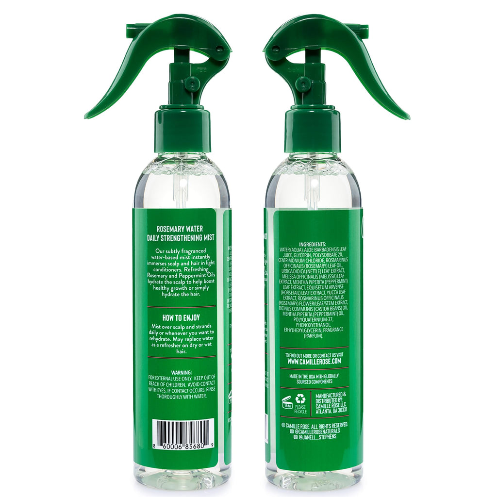 Camille Rose Rosemary Water Strengthening Hair Mist, 2-Pack, 8 Oz Ea | Daily Rosemary Water Mist with Peppermint & Aloe Vera to Strengthen, Hydrate & Refresh Hair and Scalp