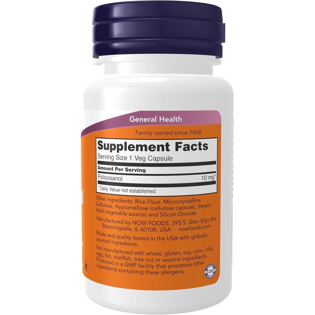 Buy now NOW Foods Supplements, Policosanol 10 mg, Blend of Long-Chain Fatty alcohols (LCFAs) Derived from Sugar Cane, 90 Veg Capsules at indiglob india