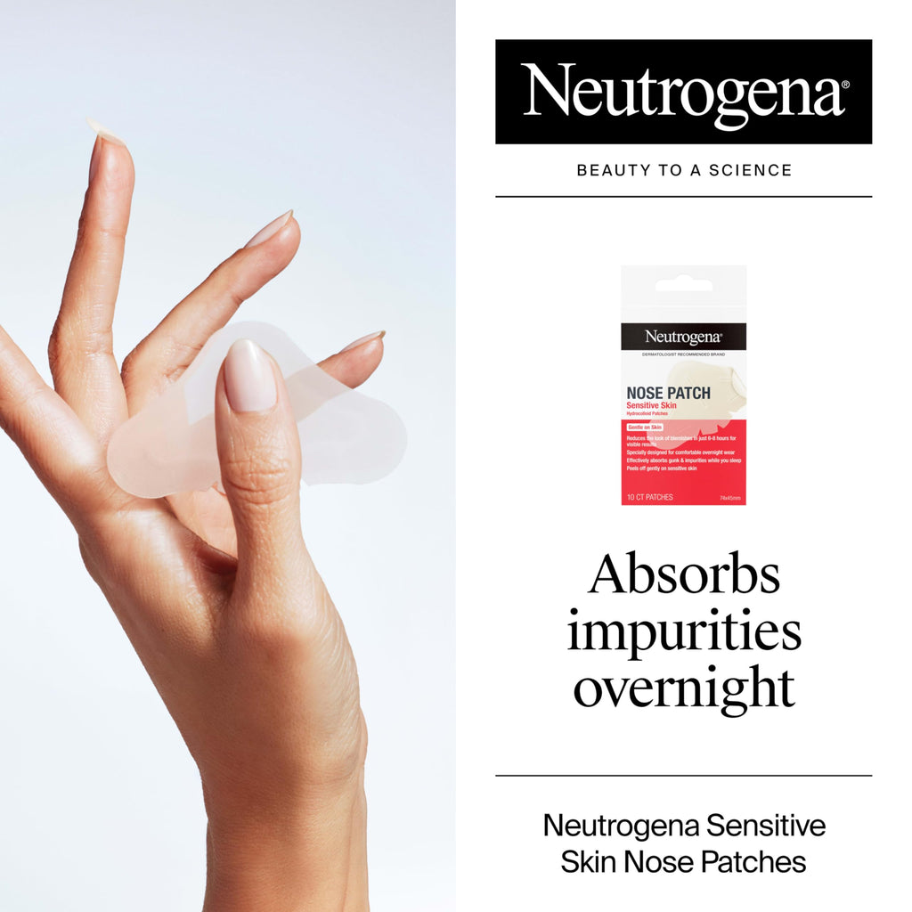 Buy now Neutrogena Nose Acne Patches for Sensitive Skin, Hydrocolloid Acne patches for Overnight Wear, Reduces the Look of Blemishes in 6-8 Hours, Gentle Non-Medicated Patches, 10 ct at indiglob india
