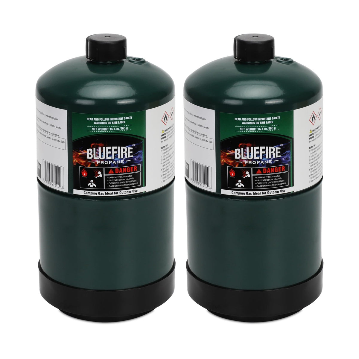 BLUEFIRE Pack of 2 Propane Fuel Camping Gas Cylinder 16.4oz All-Purpose Canister Portable Tank Bottle for Outdoor Cooking Torch Lamp
