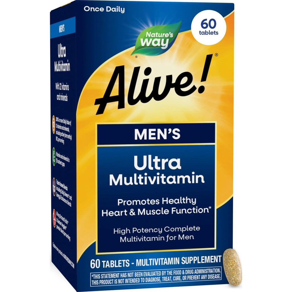 Nature's Way Alive! Men’s Daily Ultra Potency Multivitamin Tablets, 150 ct | Complete High Potency Men’s Daily Vitamin Promotes Heart & Muscle Function*, B-Vitamins, Zinc and Antioxidants