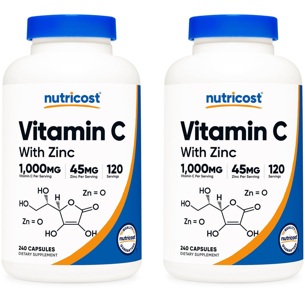 Nutricost Vitamin C with Zinc Capsules, 120 Servings, Gluten Free, GMO-Free | 1000mg Vitamin C, 45mg Zinc