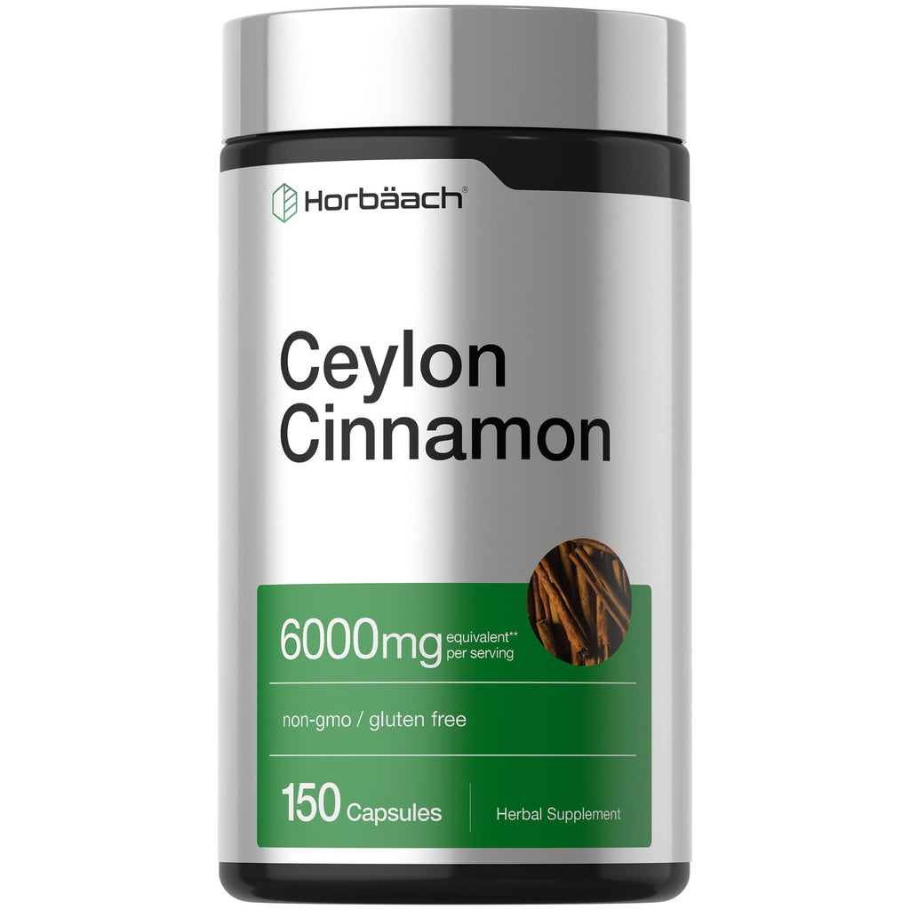 Horbäach Ceylon Cinnamon Supplement | 150 Capsules | Herbal Extract Pills | Non-GMO & Gluten Free