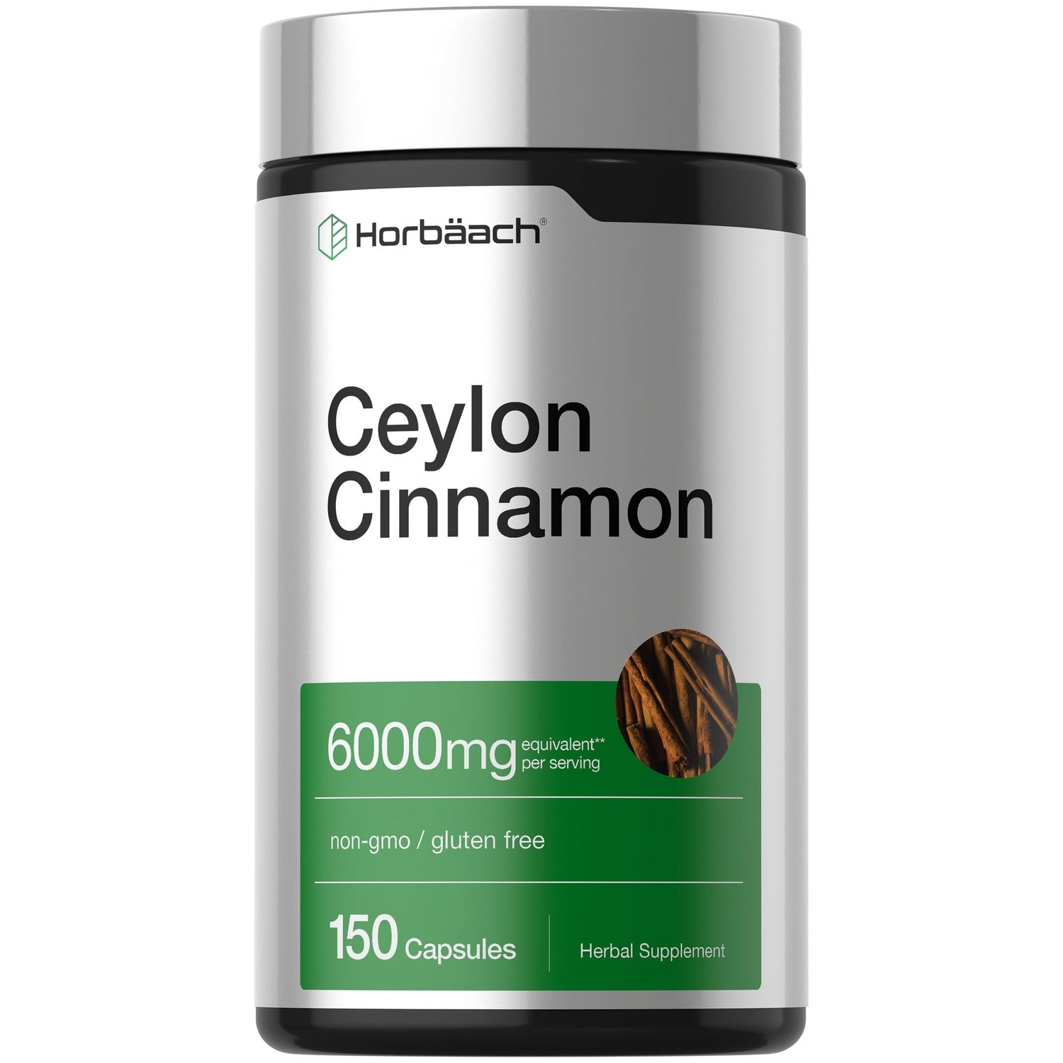 Horbäach Ceylon Cinnamon Supplement | 150 Capsules | Herbal Extract Pills | Non-GMO & Gluten Free
