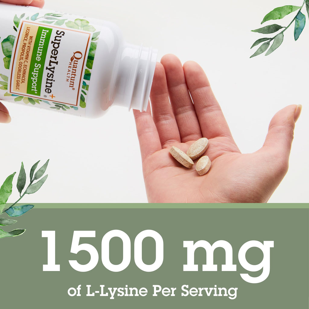 Quantum Health SuperLysine+ 1500mg L-lysine Immune Support 90 Tablets | Essential Amino Acid, Vitamin C, Echinacea, Licorice, Bee Propolis & Odorless Garlic, Daily Formula