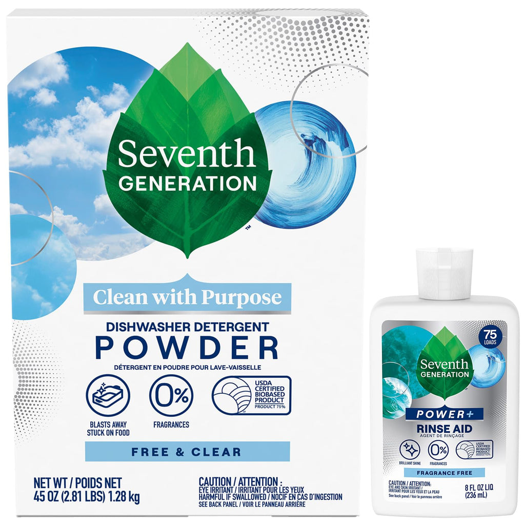 Buy now Seventh Generation Dishwasher Detergent Powder + Rinse Aid, Free & Clear, Biodegradable, Plant-Based & Fragrance-Free, Septic Safe at indiglob india
