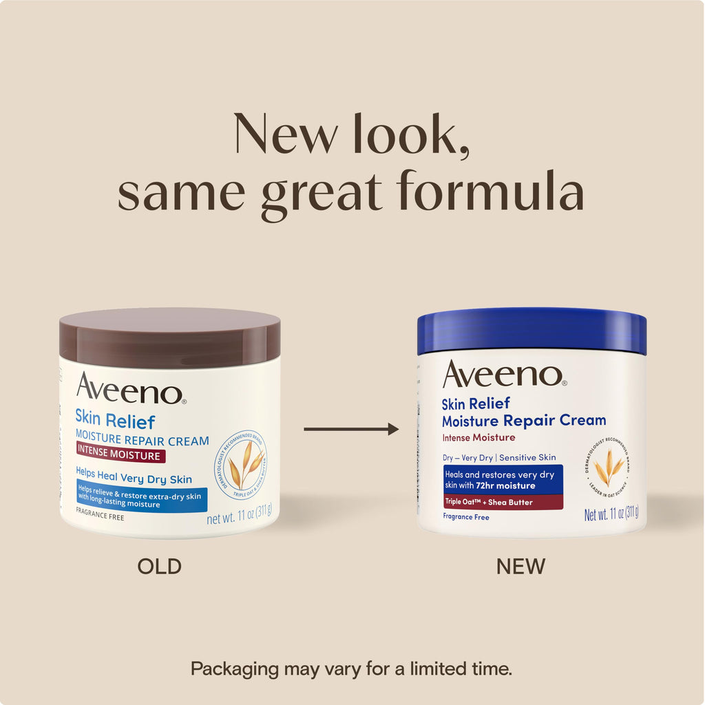 Aveeno Skin Relief Intense Moisture Repair Body Cream with Triple Oat & Shea Butter Formula, Moisturizing Cream Heals & Restores Very Dry Skin with Long-Lasting Moisture, Fragrance-Free, 11 Oz