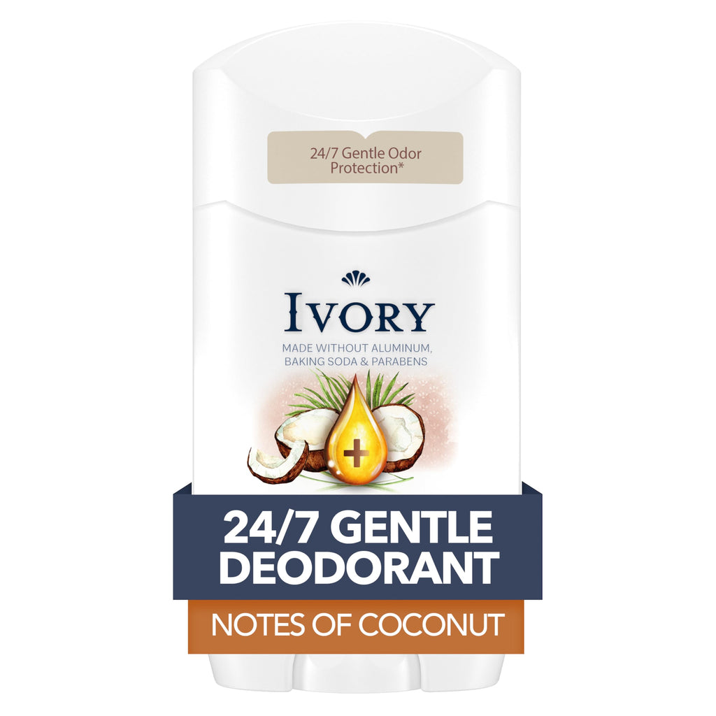 Ivory Aluminum Free Deodorant, Notes of Aloe, 24hr Gentle Deodorant, Dermatologist Tested, Baking Soda Free, Paraben Free, 2.4 oz