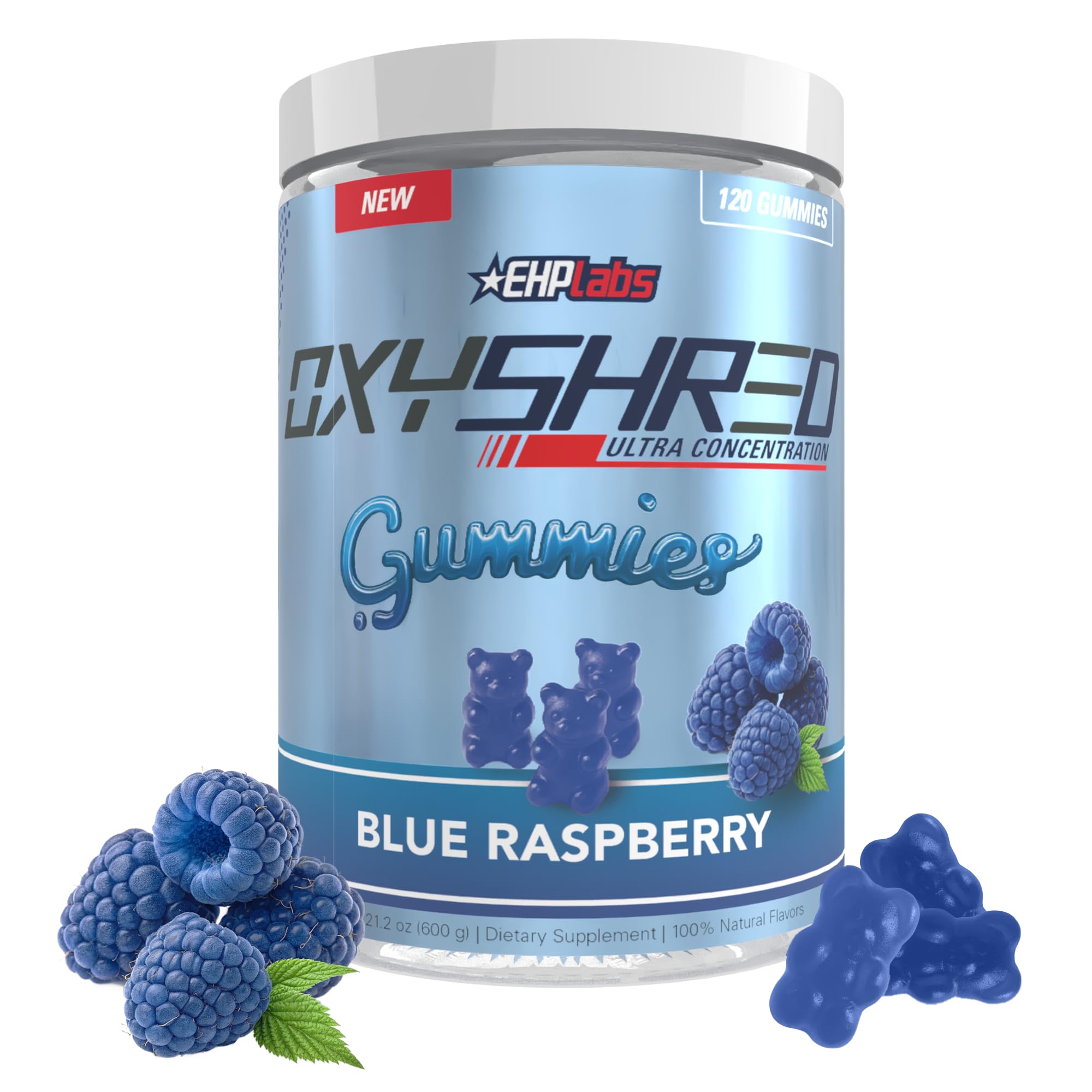 EHP Labs OxyShred Pre Workout Energy Gummies, Strawberry, 60 Servings | 100mg Natural Caffeine, 1000mg L-Carnitine, Vegan & Halal Friendly, No Artificial Colors, Zero Aspartame, HPLC Tested