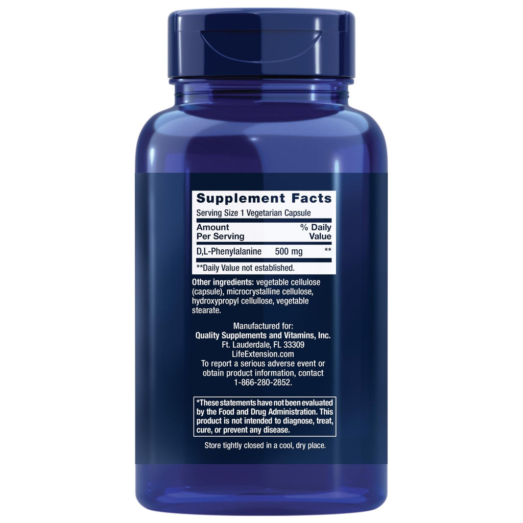 Life Extension D, L-Phenylalanine, 500 mg, Mood Health, 100 Capsules