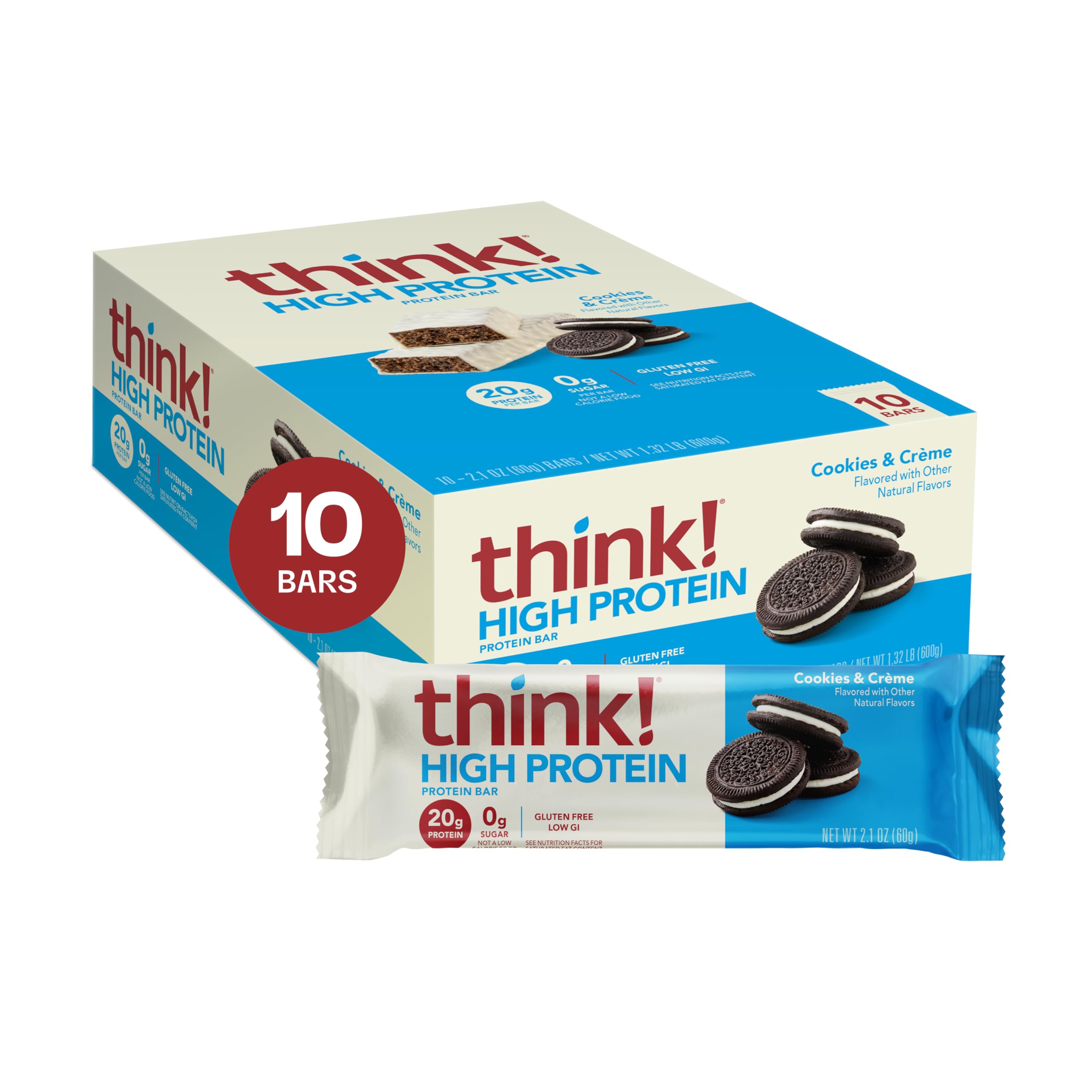 Buy now think! Protein Bars, High Protein Snacks, Gluten Free, Kosher Friendly, Creamy Peanut Butter, Nutrition Bars, 2.1 Oz per Bar, 12 Count (Packaging May Vary) Cookies and Crème 10 Count (Pack of 1) at indiglob india