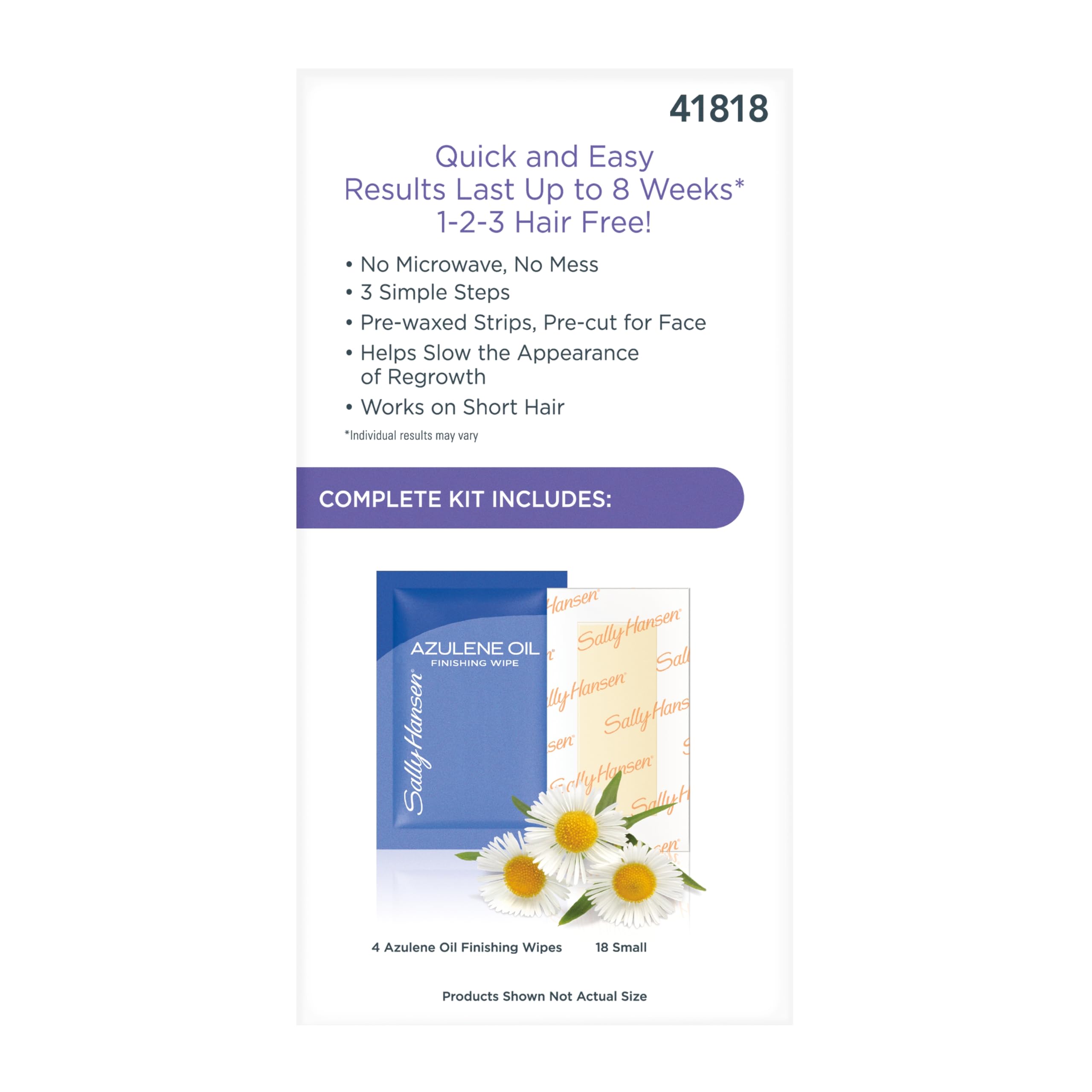 Sally Hansen Face Hair Removal Wax Strips Kit | At-Home Use 18 Count