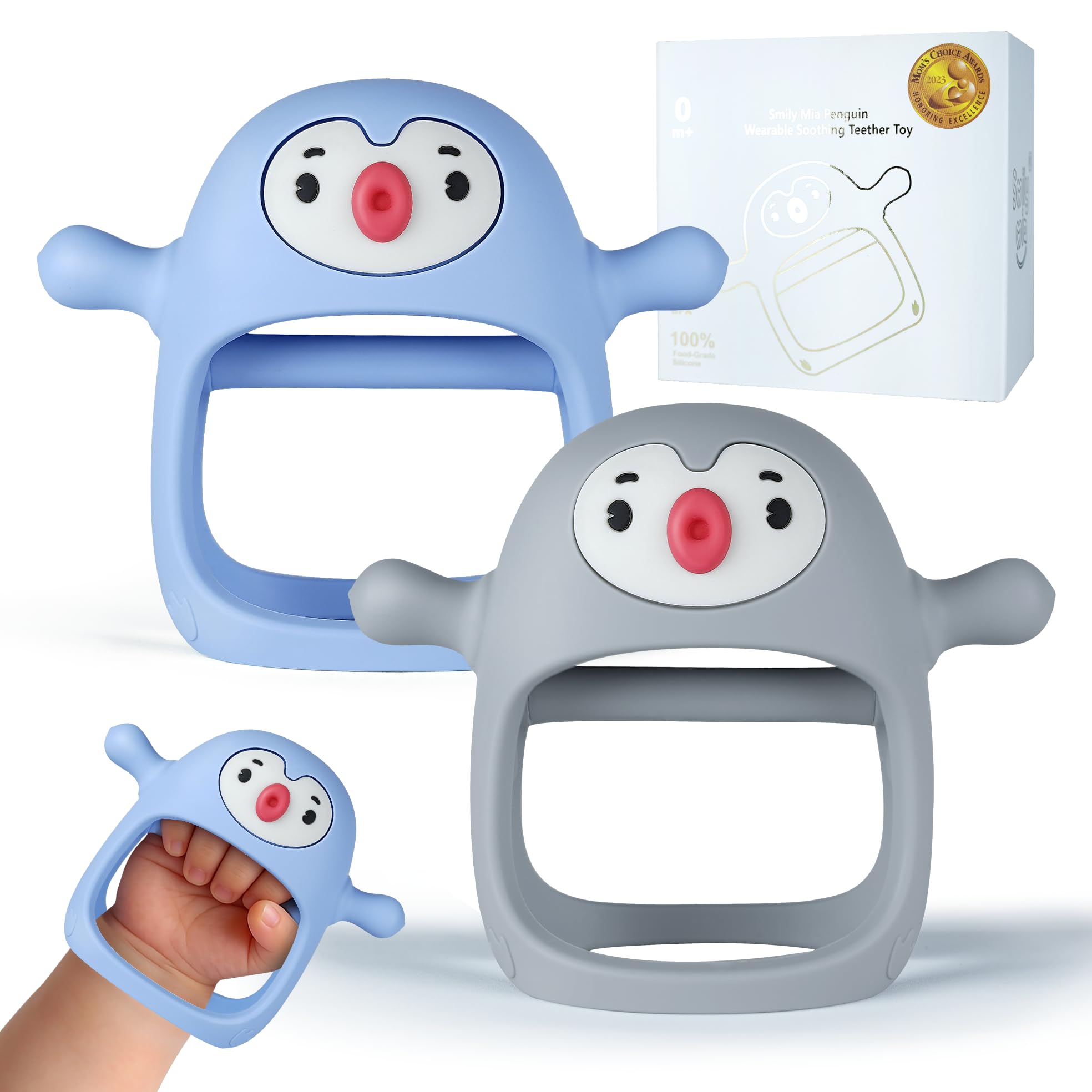 Buy now Smily Mia Baby Teething Toys for 0-6Months, Teethers for Babies 3-6Months | Penguin Teether | Hand Teether |Teething Mittens for Teething Relief, Baby Pacifier |New Born Essentials, Light Blue at indiglob india