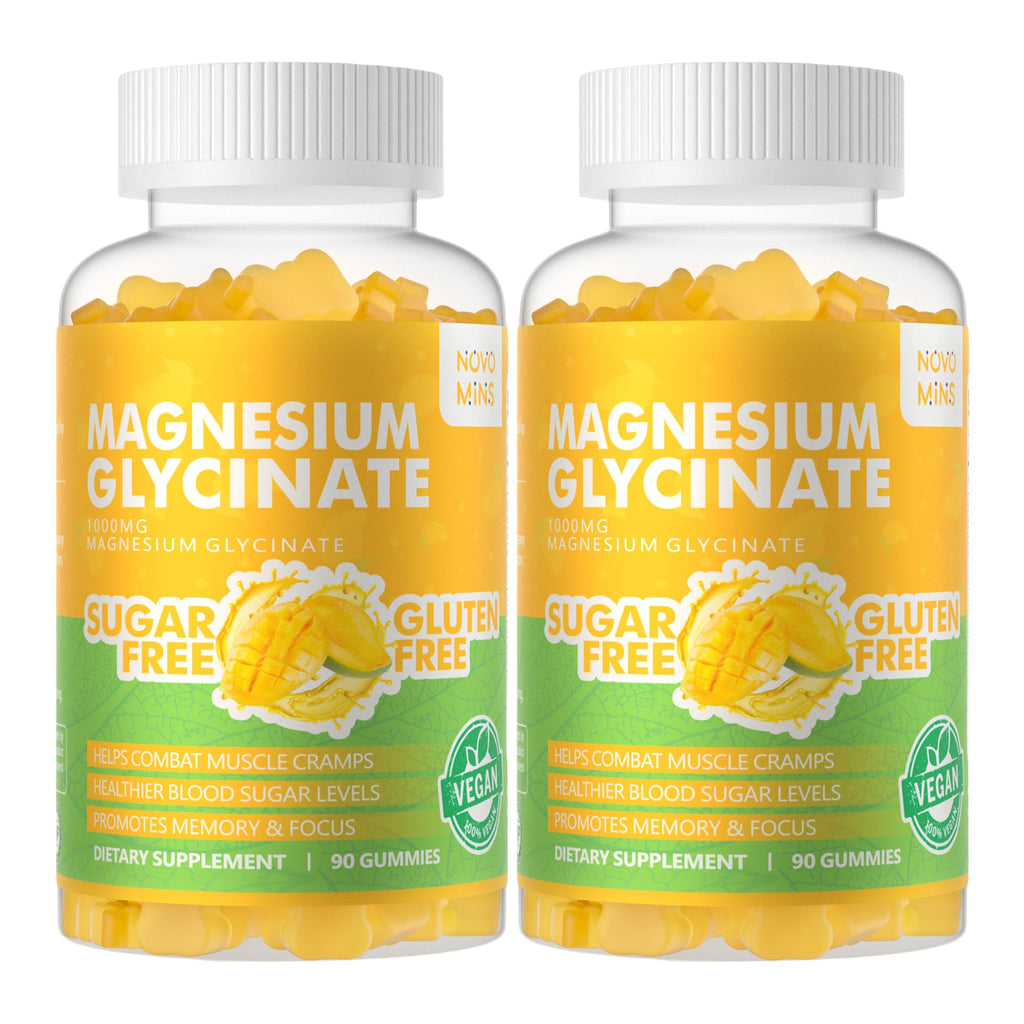 90 CT Magnesium Glycinate Gummies 1000mg - Sugar Free Magnesium Potassium Supplement with Vitamin D, B6, CoQ10 for Calm Mood & Sleep Support - 90 Mango Pineapple Gummies