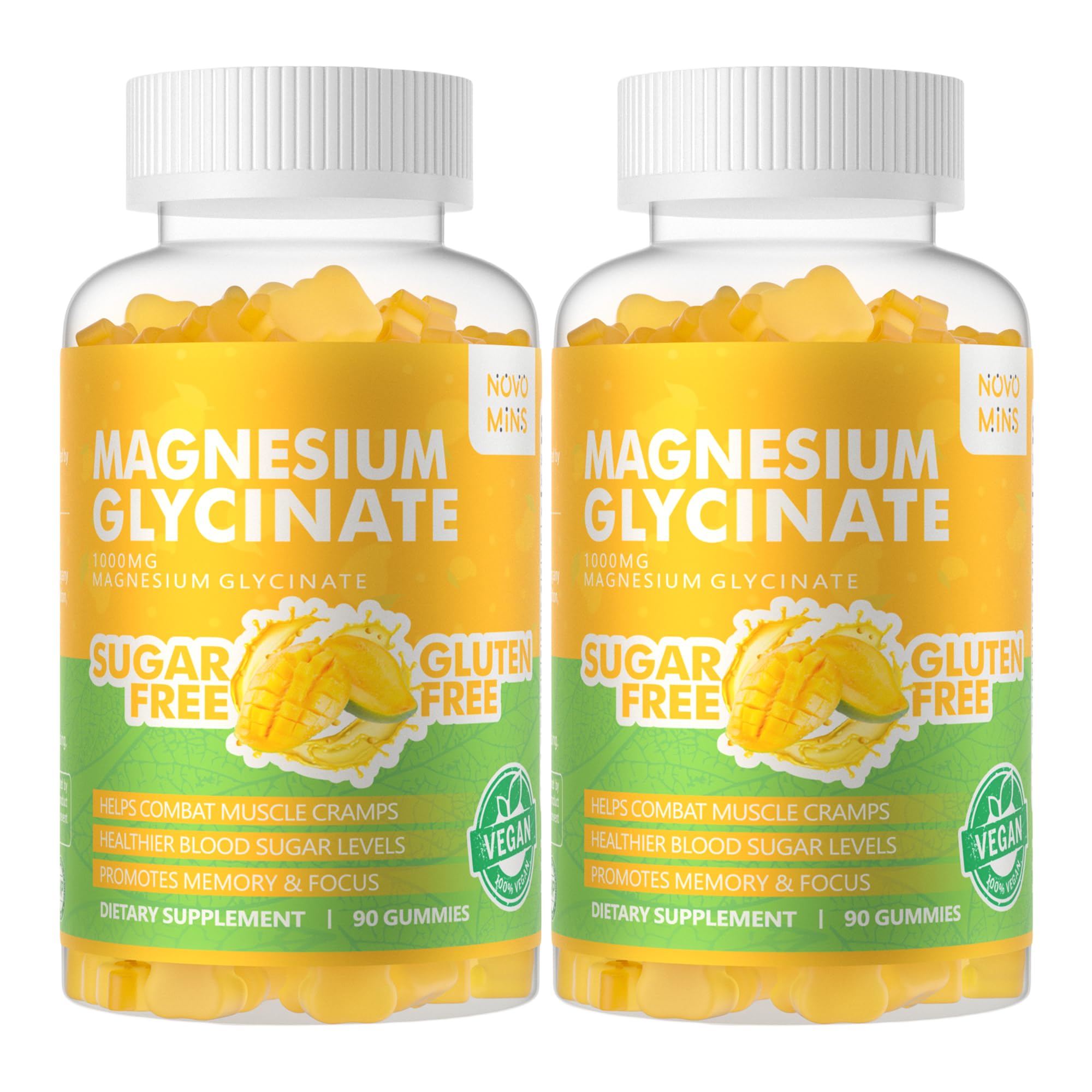 90 CT Magnesium Glycinate Gummies 1000mg - Sugar Free Magnesium Potassium Supplement with Vitamin D, B6, CoQ10 for Calm Mood & Sleep Support - 90 Mango Pineapple Gummies