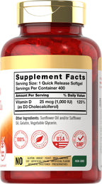 Carlyle Vitamin D3 1000IU | 25 mcg | 400 Softgels | High Potency
