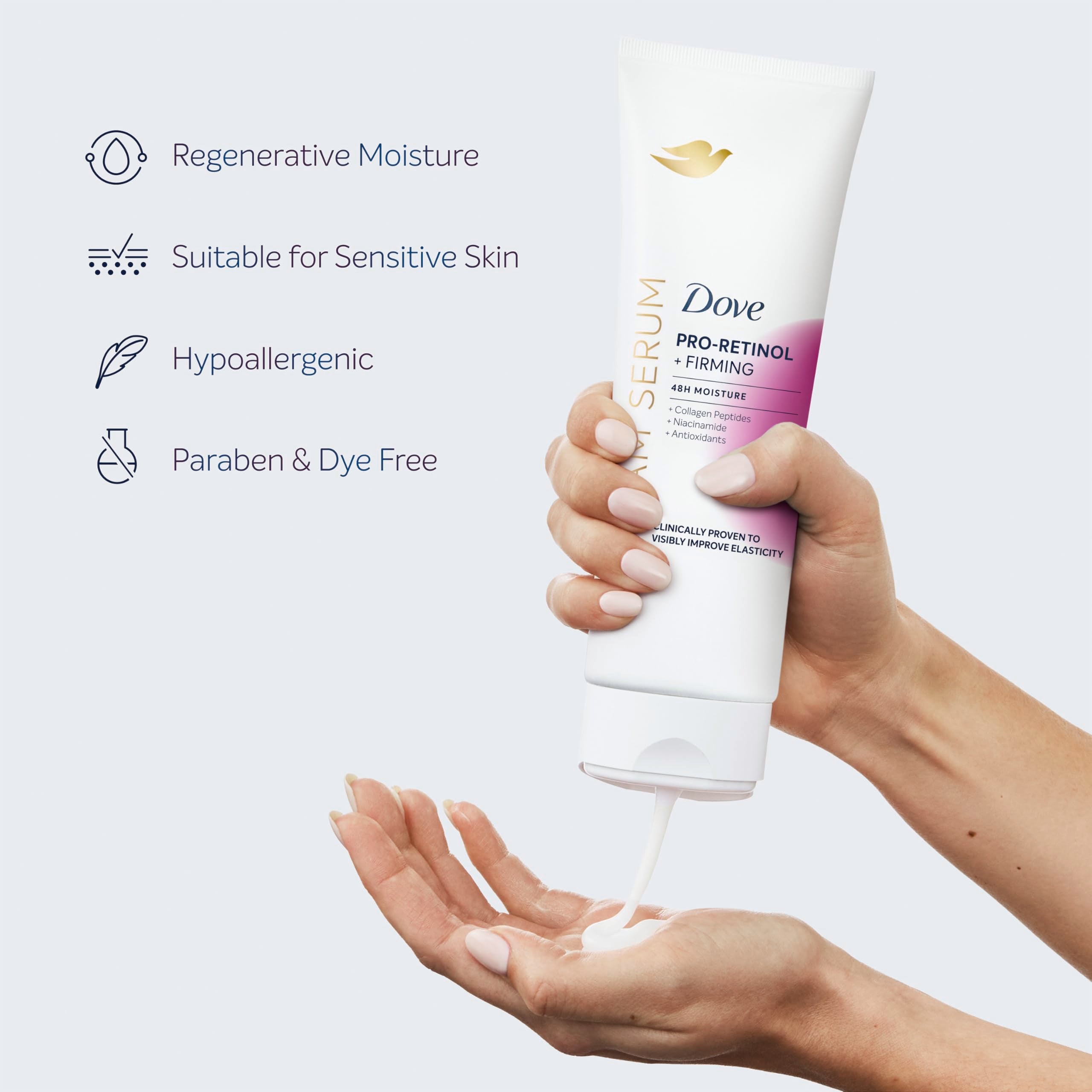Dove Body Cream Serum Pro-Retinol + Firming Lotion for Firmness 8oz | Hydrating Lotion for Elasticity, with Collagen Peptides, Niacinamide and Antioxidants, Lightweight formula