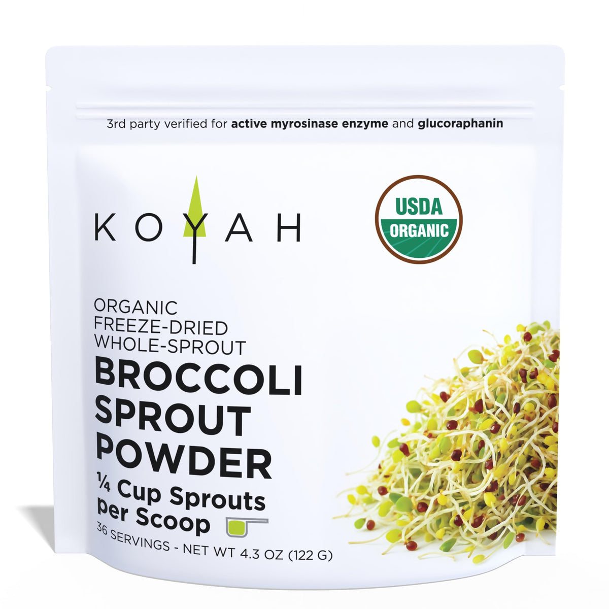 KOYAH - Organic Broccoli Sprout Powder, Freeze-dried: 36 Servings