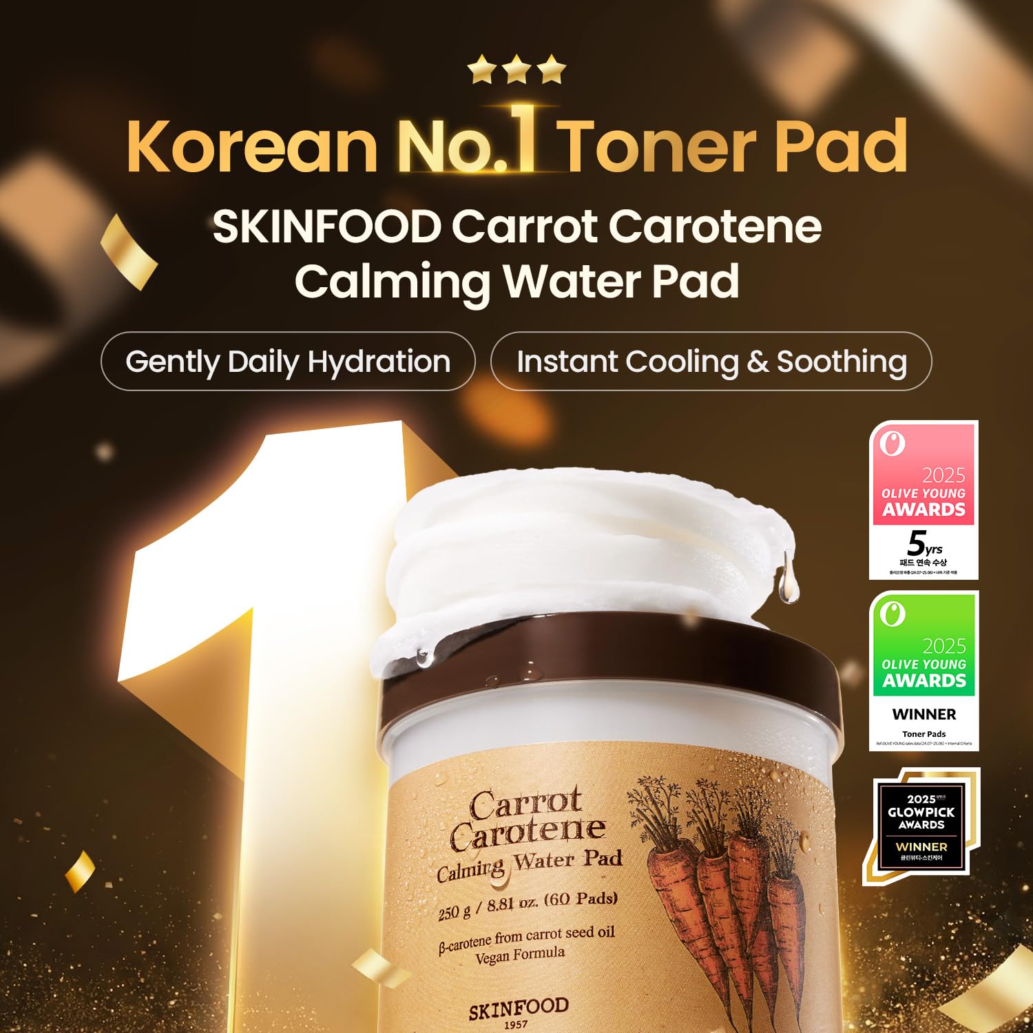 Buy now SKINFOOD Carrot Carotene Toner Pads, Hydrating & Soothing for Dry Skin, Instant Cooling, After Sun & Heat Care, Cotton Facial Toner Pads, Korean Skincare for Face (60 Counts) at indiglob india
